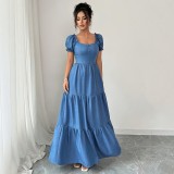 Women French Square Neck Puff Sleeve Dress