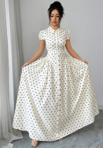 Women Polka Dot Short Sleeve French Summer Maxi Dress