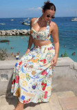 Women Casual Holiday Print Top & Skirt Two-Piece Set