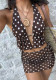 Women Polka Dot Halter Neck V Neck Cut Out Ruffle Bikini Mesh Skirt Three Piece Swimsuit