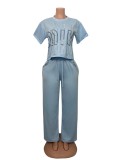Women Casual Summer Short Sleeve T-Shirt and Pants Two Piece
