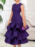 Women Summer Ruffle Elegant Solid Sleeveless Dress