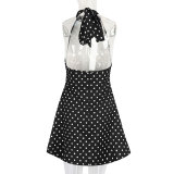 Women French Polka Dot Halter Neck Summer Backless Dress
