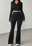 Women V Neck Long Sleeve Top and Bell Bottom Pant Two Piece
