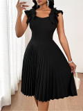 Plus Size Women Summer Elegant Ruffle Edge Pleated Dress