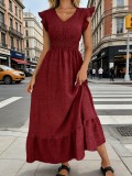 Women Light Blue Square Neck Cascading Ruffles Dress