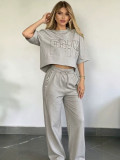 Women Casual Summer Short Sleeve T-Shirt and Pants Two Piece