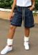 Women Washed Tie Raw Edge Denim Bermuda Shorts