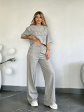 Women Casual Summer Short Sleeve T-Shirt and Pants Two Piece