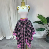 Women Summer Plaid Lace-Up Irregular Midi Skirt