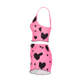 Women Summer Sexy Backless Heart Print Cami Top and Shorts Loungewear Two Piece