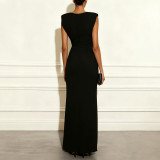 Women V Neck Sleeveless Slit Dress