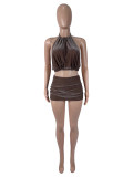 Women Sexy Crop Top Lace-Up Sleeveless Top and Shorts Two Piece
