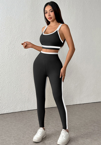 Women Stretch Color Block Sports Bra and Leggings Two Piece