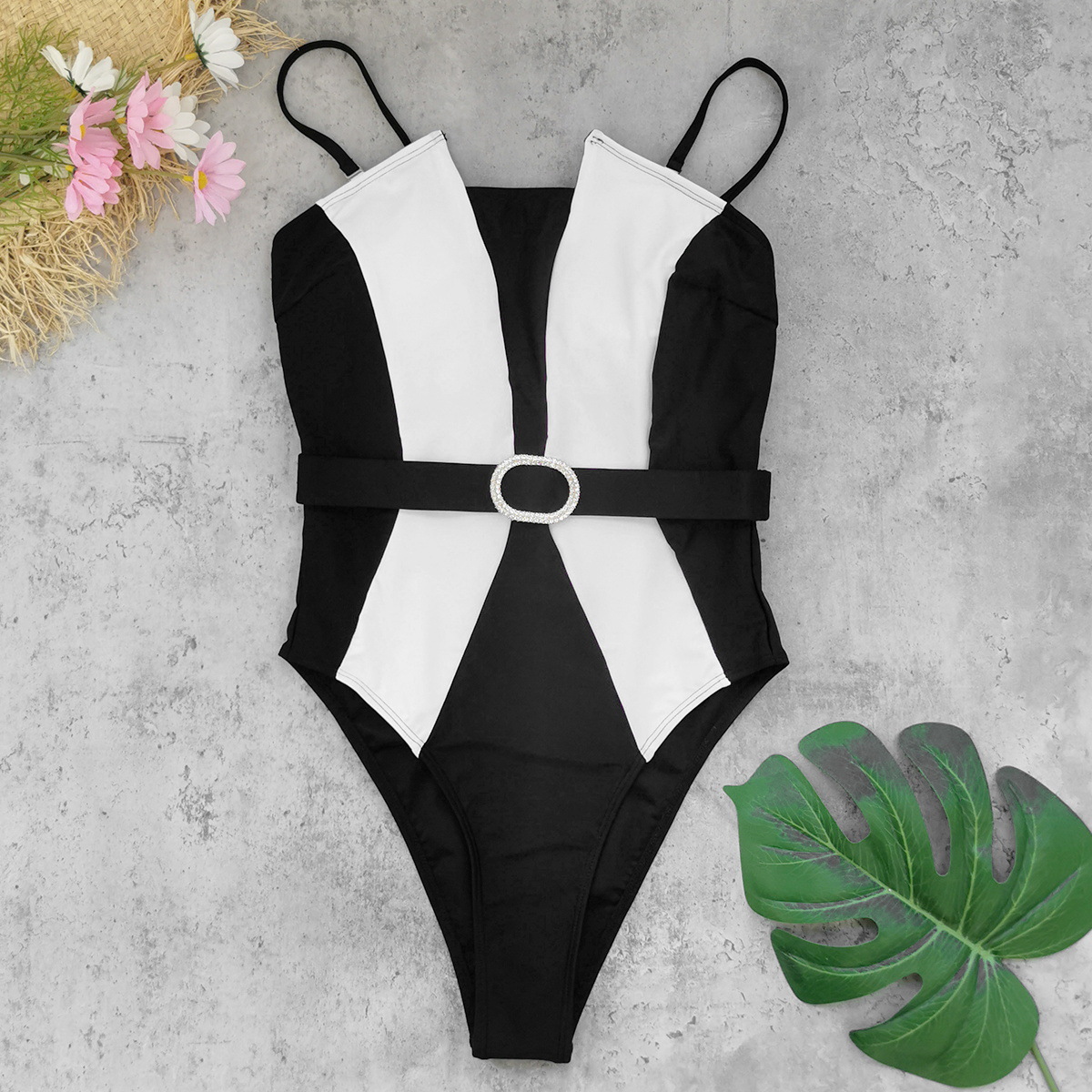 Patchwork Strapless One-Piece Swimsuit for Pool Parties