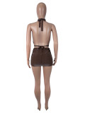 Women Sexy Crop Top Lace-Up Sleeveless Top and Shorts Two Piece
