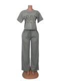 Women Casual Summer Short Sleeve T-Shirt and Pants Two Piece