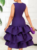 Women Summer Ruffle Elegant Solid Sleeveless Dress