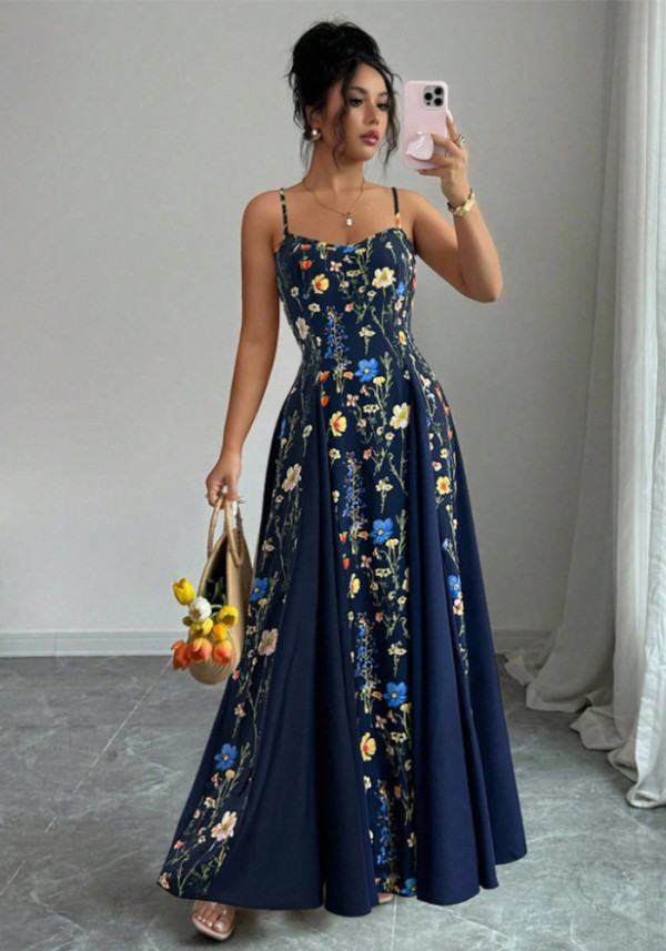 Women Summer Print Sexy Off Shoulder Strap Dress