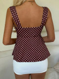 Women American Polka Dot Cami Vest Drawstring Top