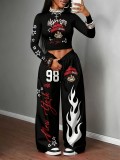 Women Hip Hop Print Top & Long Pants Two-Piece Set