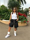 Women Washed Tie Raw Edge Denim Bermuda Shorts