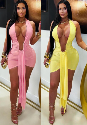 Women Halter Neck Lace-Up Backless Bodycon Dress