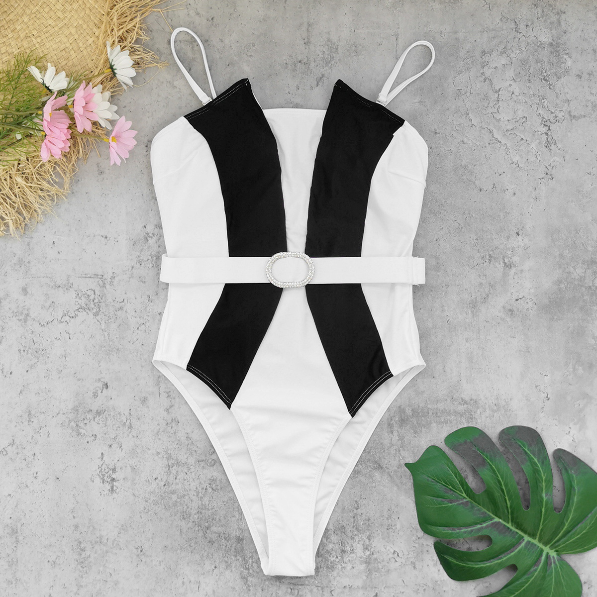Patchwork Strapless One-Piece Swimsuit for Pool Parties