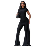 Women High Neck Ruffle Top & Bell Bottom Pant Two-Piece Set