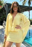 Women Summer Polka Dot Print Mesh Patchwork Long Sleeve Backless Bodycon Dress