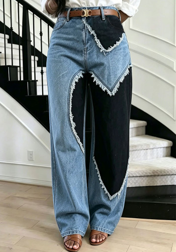 Women Patchwork Heart Print Denim Pant