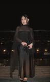 Women Party Sexy See-Through Mesh Sleeveless Shawl Halter Neck Backless Ruffle Long Cover Up