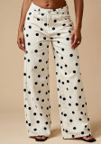 Women Polka Dot Casual Non-Stretch Denim Long Pants