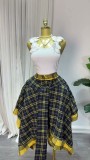 Women Summer Plaid Lace-Up Irregular Midi Skirt