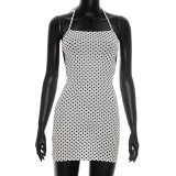 Spring Women Sexy Polka Dot Halter Lace-Up Low Back Mini Dress