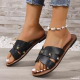 Plus Size Women Casual Square Toe Flat Summer Slippers Sandals