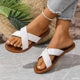 Plus Size Women Cross Strap Flat Sandals Wide Strap Open Toe Beach Slippers