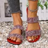 Plus Size Women Summer Rhinestone Casual Beach Slides