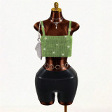 Women Metal Rhinestone Beach Rhinestone Chain Strap Strapless Cami Vest Top