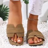 Plus Size Women Summer Square Toe Flat Slippers