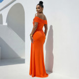 Women Sexy Off Shoulder Slit Summer Short Sleeve Dress