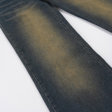 Women American Casual Washed Sexy Hollow Bell Bottom Denim Pant