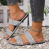Plus Size Women Summer Rhinestone Casual Beach Slides