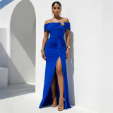 Women Sexy Off Shoulder Slit Summer Short Sleeve Dress