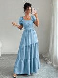 Women French Square Neck Puff Sleeve Dress
