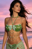 Women Beaded Cami Vest Holidays Green Top