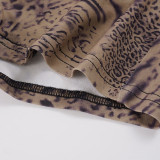 Women Summer Sexy Leopard Print Hook Hollow Tank & Shorts Two-Piece Set