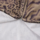 Women Summer Sexy Leopard Print Hook Hollow Tank & Shorts Two-Piece Set