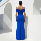 Women Sexy Off Shoulder Slit Summer Short Sleeve Dress