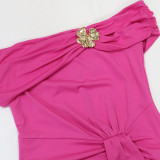 Women Sexy Off Shoulder Slit Summer Short Sleeve Dress